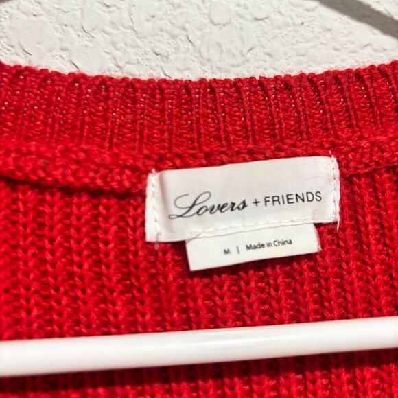 Lovers + Friends Nikki Fringe Colorblock Pullover Sweater Red Pink Medium Wool - Picture 5 of 7